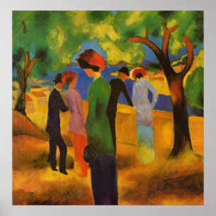 Dam i en grön jacka vid Augusti Macke Poster