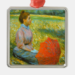 Dam i en Grönt Julgransprydnad Metall