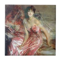 Dam i en Rosa Dress (av Giovanni Boldini)