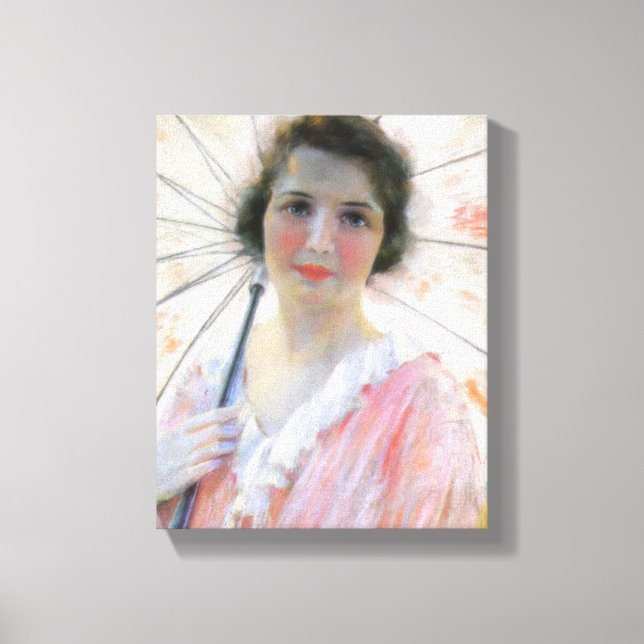 Dam i en Rosa Dress med parasol (Robert Reid) Canvastryck (Framsida)