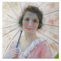 Dam i en Rosa Dress med parasol (Robert Reid)