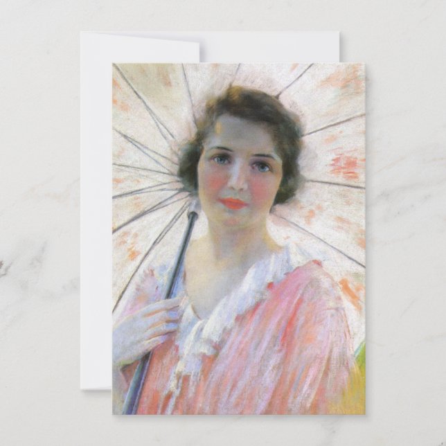 Dam i en Rosa Dress med parasol (Robert Reid) Kort (Framsida)