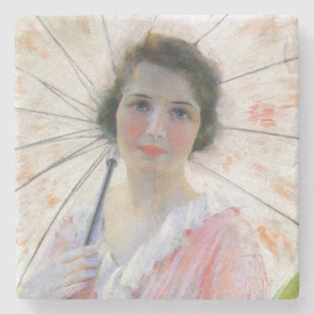 Dam i en Rosa Dress med parasol (Robert Reid) Stenunderlägg (Framsidan)