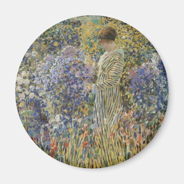 Dam i en trädgård av Frederick Frieseke, konst Magnet (Framsidan)