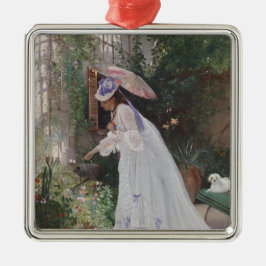 Dam i en trädgårdsskötsel för hennes blommor med K Julgransprydnad Metall