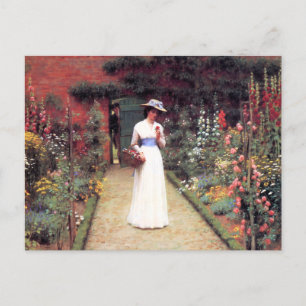 Dam i ett Garden Postcard Vykort