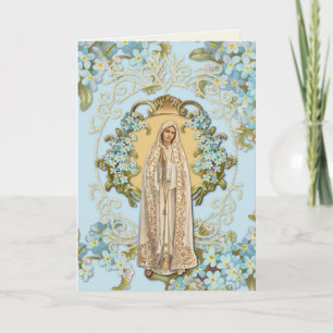 Dam i Fatima Blue Blommigt Religiösa Kort