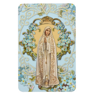 Dam i Fatima Blue Blommigt Religiösa Magnet