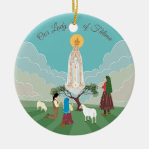 Dam i Fatima och de tre shepherdsen Julgransprydnad Keramik