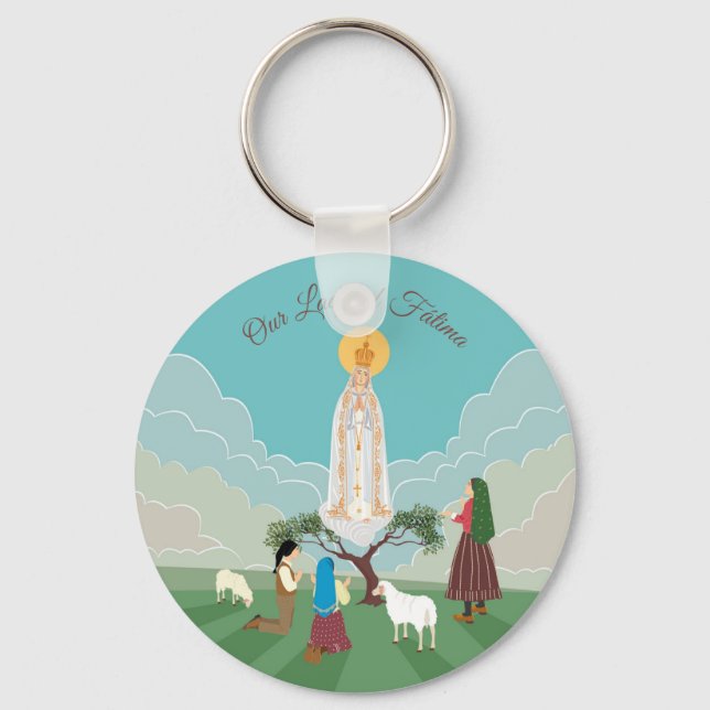 Dam i Fatima och de tre shepherdsen Nyckelring (Framsida)
