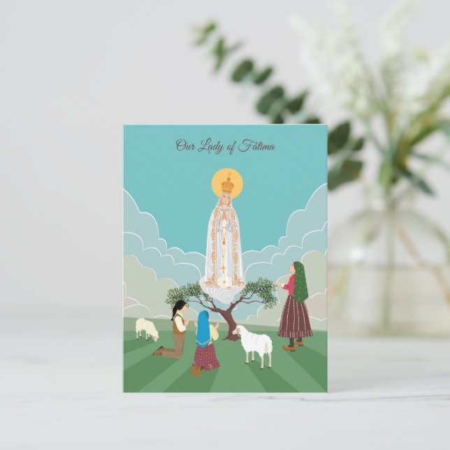 Dam i Fatima och shepherds-bönkortet Vykort (Stående Fram)