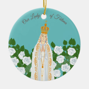 Dam i Fatima och vit ros Julgransprydnad Keramik