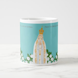 Dam i Fatima och vit ros Jumbo Mugg