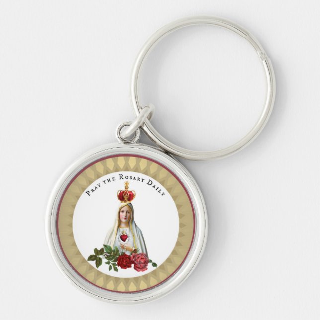 Dam i Fatima Ro Rosary Krona Rund Silverfärgad Nyckelring (Framsidan)