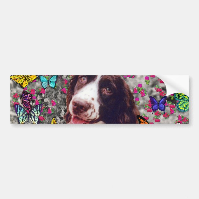 Dam i fjärilar - hund för Brittany Spaniel Bildekal (Framsidan)