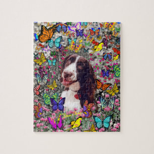 Dam i fjärilar - hund för Brittany Spaniel Pussel