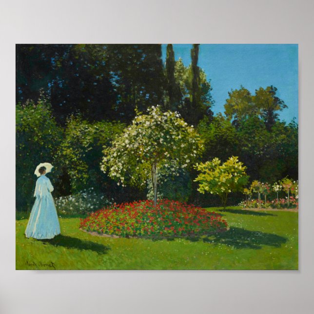 Dam i Garden 1867 av Claude Monet Poster (Framsidan)