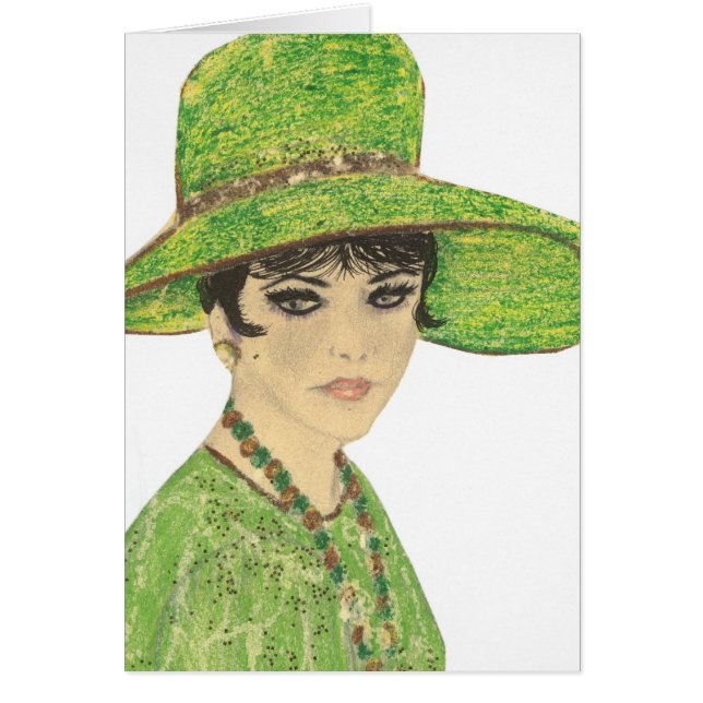 Dam i grönt hälsningskort (Framsidan)