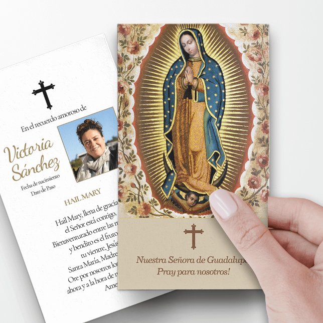 Dam i Guadalupe 3 Spanska Prayer-kort Visitkort (catholic, religious, celebration of life, in loving memory of, prayer cards for bereavement)