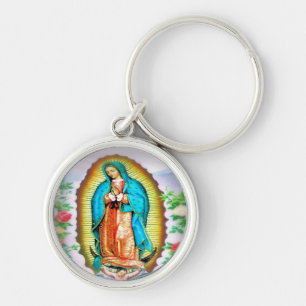 Dam i Guadalupe-Blommigten Rund Silverfärgad Nyckelring