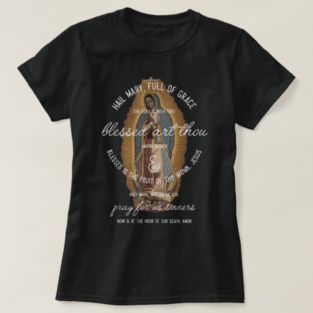 Dam i Guadalupe Hail Mary Prayer katolik Gi T Shirt (Design framsida)