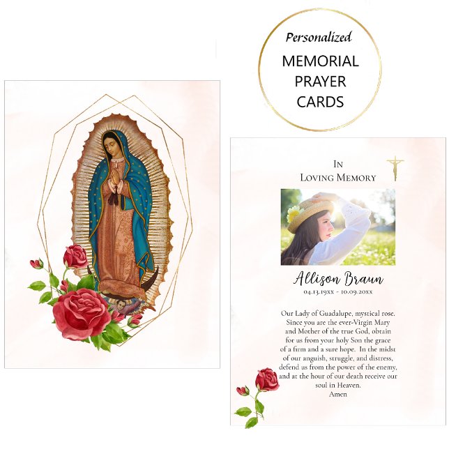 Dam i Guadalupe Memorial Photo Prayer Card Placeringskort (Skapare uppladdad)