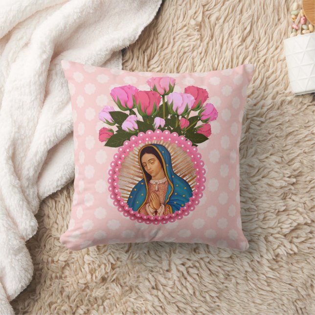 Dam i Guadalupe Rosa ros Kudde (Filt)