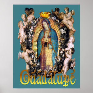 Dam i Guadalupe Virgin Mary & Änglar Poster