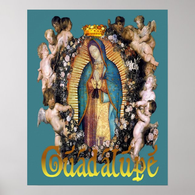 Dam i Guadalupe Virgin Mary & Änglar Poster (Framsidan)