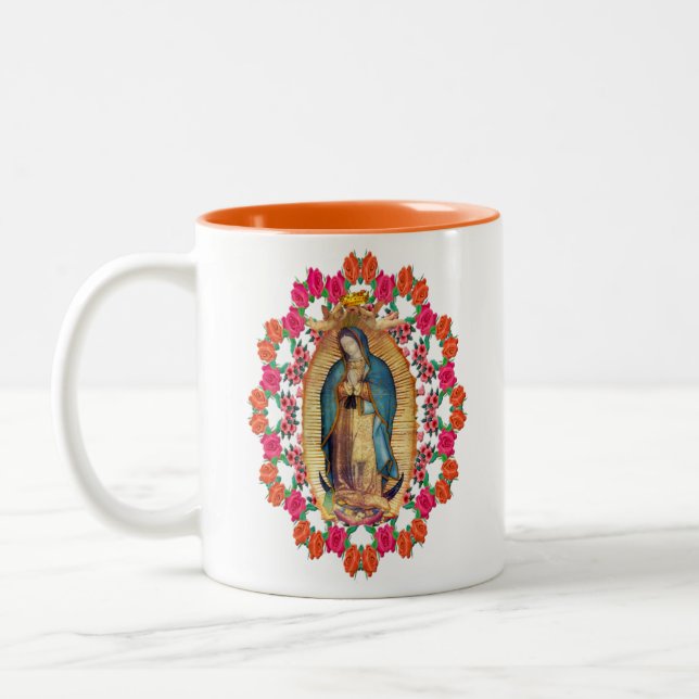 Dam i Guadalupe Virgin Mary Catholique Orange Två-Tonad Mugg (Vänster)