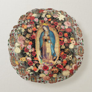 Dam i Guadalupe Virgin Mary Catholique Saint Rund Kudde