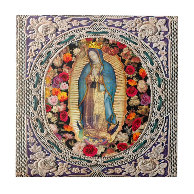 Dam i Guadalupe Virgin Mary Catholique Snöre Kakelplatta (Framsidan)