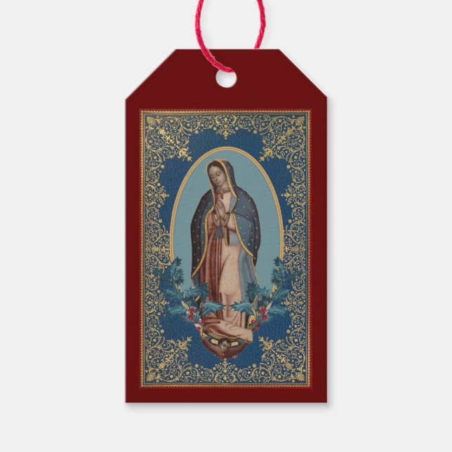 Dam i Guadalupe Virgin Mary Feliz Navidad Presentetikett (Framsidan)