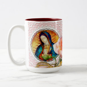 Dam i Guadalupe Virgin Mary Rosa ros Två-Tonad Mugg
