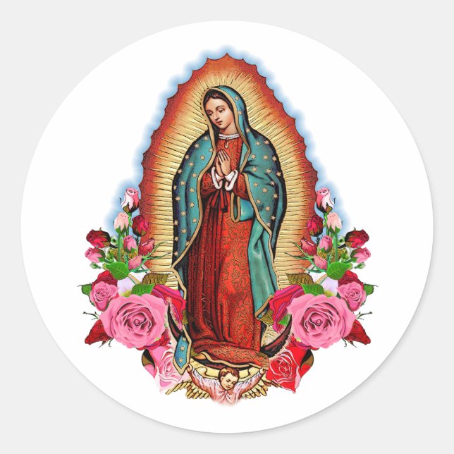 Dam i Guadalupe Virgin Mary Sticker Runt Klistermärke (Framsida)
