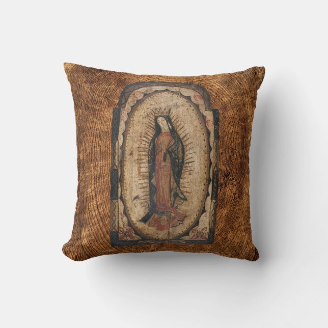 Dam i Guadalupe Virgin Mary Wood Kudde (Framsida)