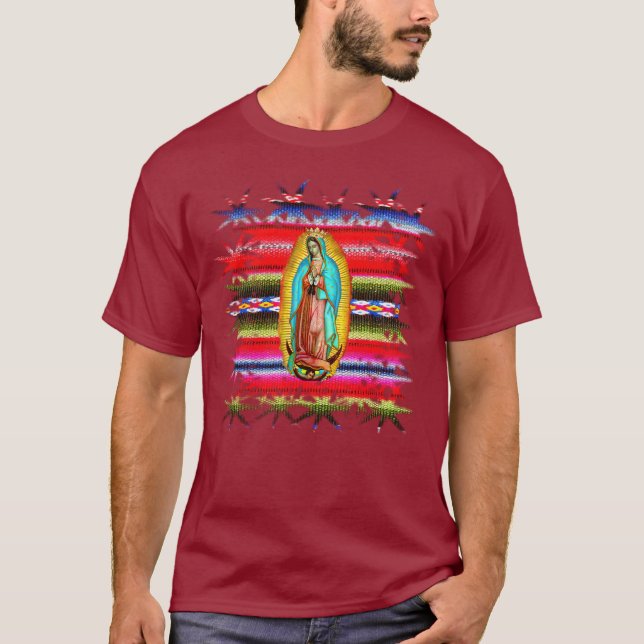 Dam i Guadalupe Zarape Virgin Mary katolik T Shirt (Framsida)