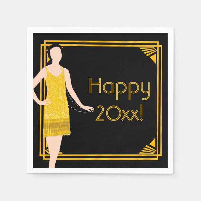 Dam i Guld, 20-talets Nyårsafton Party Pappersservett (Framsidan)