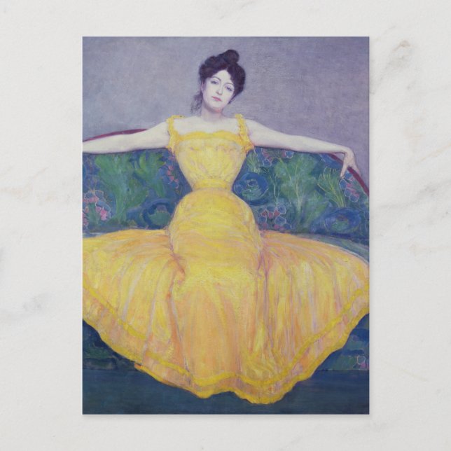 Dam i Gult Dress 1899 Vykort (Framsida)