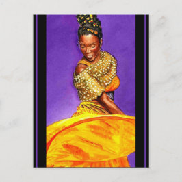 Dam i Gult Dress 2004 Vatten Färg Vykort