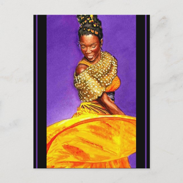 Dam i Gult Dress 2004 Vatten Färg Vykort (Framsida)