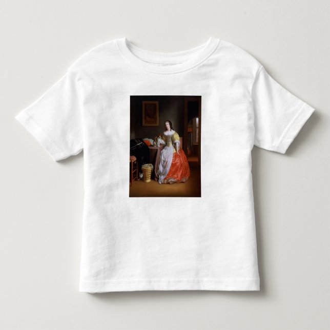 Dam i gult och röd klänning tee shirt (Framsida)
