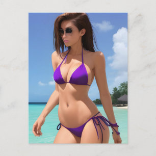 Dam i Lila Bikini Vykort
