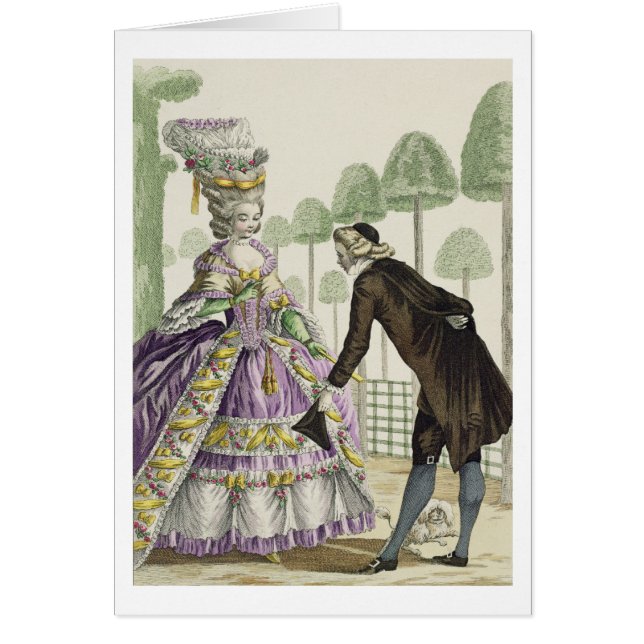 Dam i lila promenader för en klänning i hälsningskort (Framsidan)