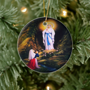 Dam i Lourdes med Prayer Julgransprydnad Keramik