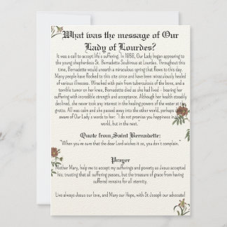 Dam i Lourdes Prayer-kortet Inbjudningar