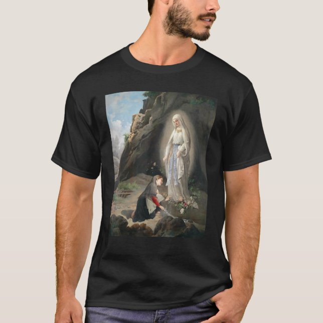Dam i Lourdes St Bernadette Immaculate Mary T Shirt (Framsida)