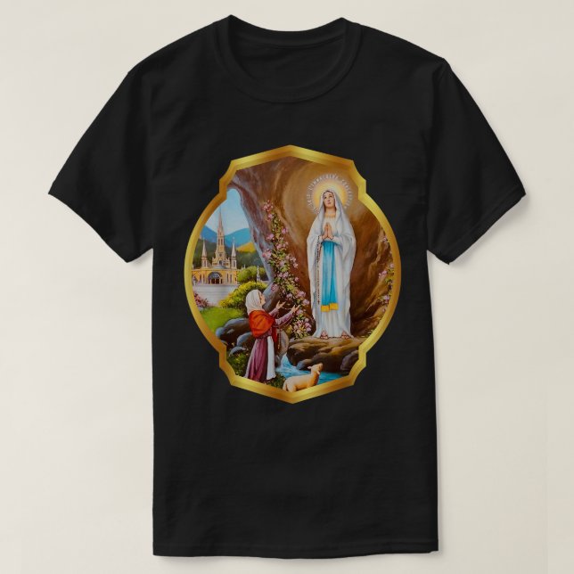 Dam i Lourdes St Bernadette Immaculate Mary T Shirt (Design framsida)