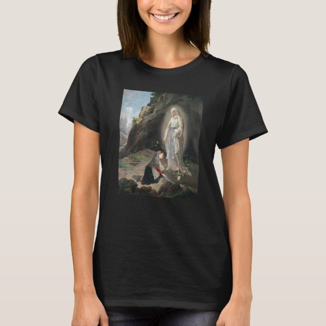 Dam i Lourdes St Bernadette Immaculate Mary T Shirt (Framsida)