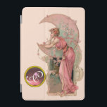 DAM I MÅNE MED BLOMMOR I ROSA MONOGRAM iPad MINI SKYDD<br><div class="desc">Elegant Art nouveau vintage kvinna.</div>